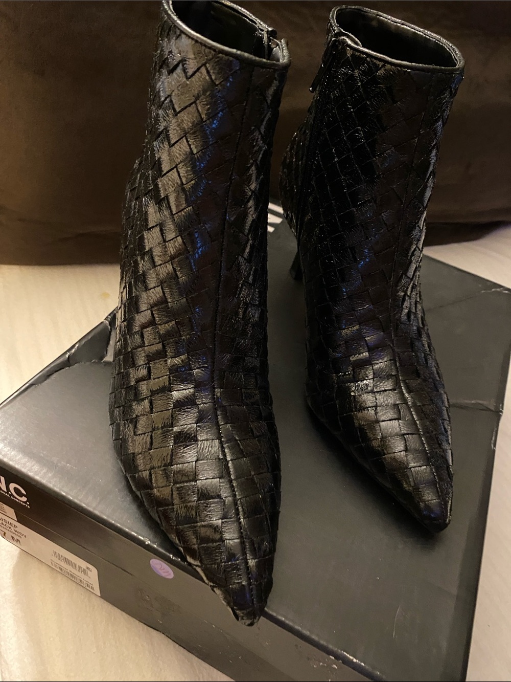 INC International Concepts Black Woven Pointed Toe Ankle Booties